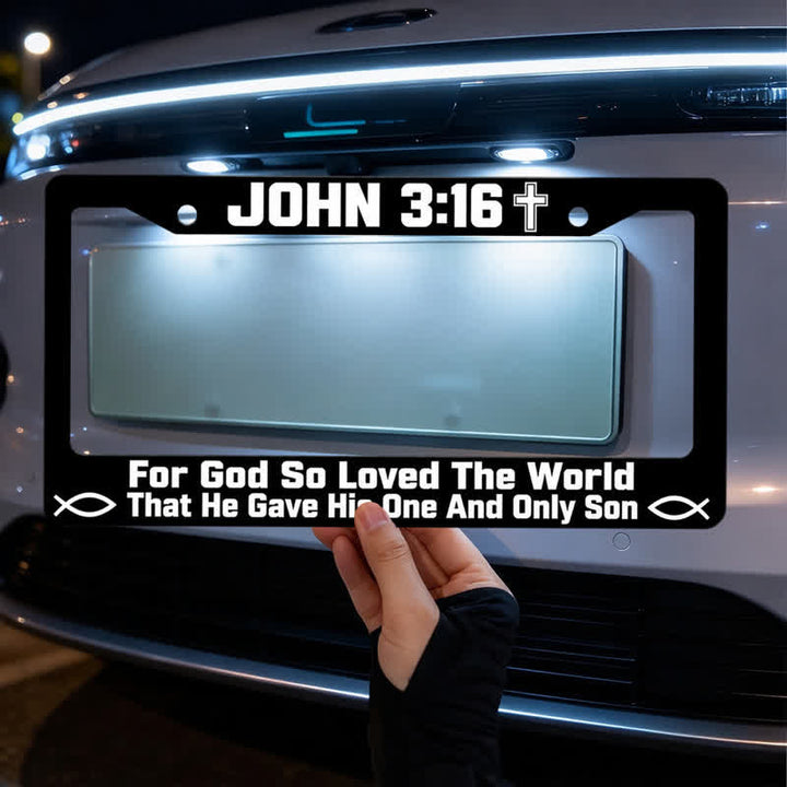 Christianartworkshop Cross & Ichthys Scripture Metal Car Frame: Carry Divine Love On Every Journey - 12.2"*5.91"*0.4"/31cm*15cm*1cm(Standard 6"x12" US plate size) - image 0