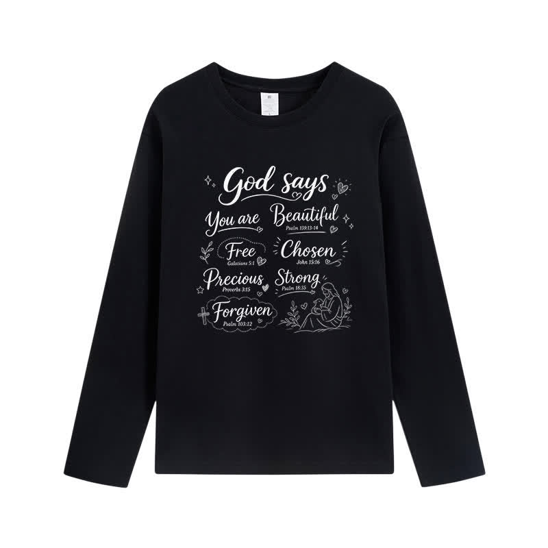 Christianartworkshop God Says You Are Beautiful Graphic Long Sleeve T-Shirt - Black - 4XL - image 1