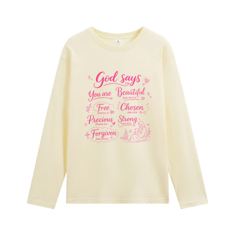 Christianartworkshop God Says You Are Beautiful Graphic Long Sleeve T-Shirt - Beige - 4XL - image 3