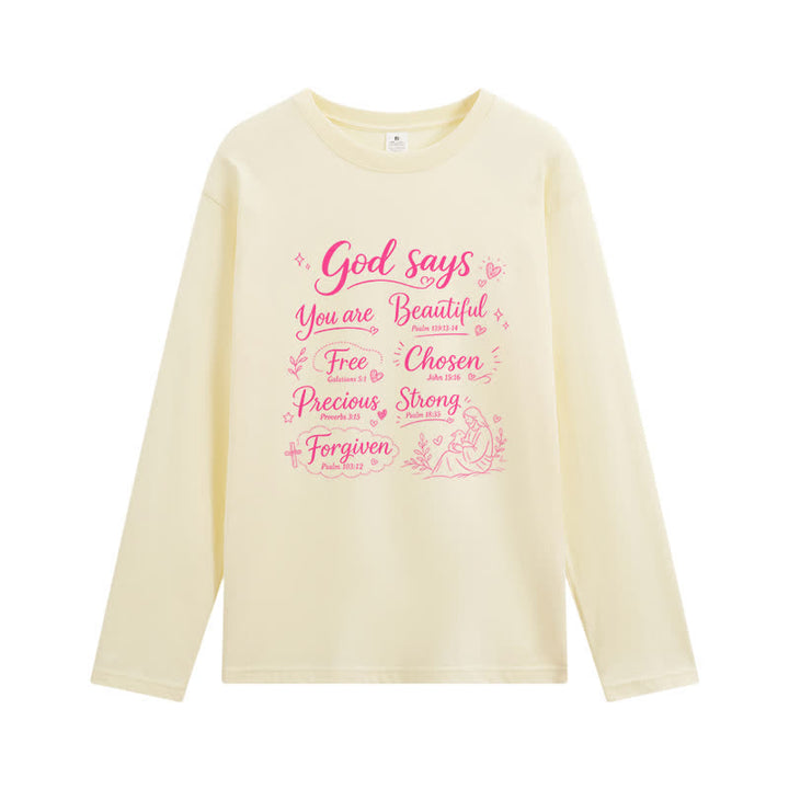 Christianartworkshop God Says You Are Beautiful Graphic Long Sleeve T-Shirt - Beige - 4XL - image 3