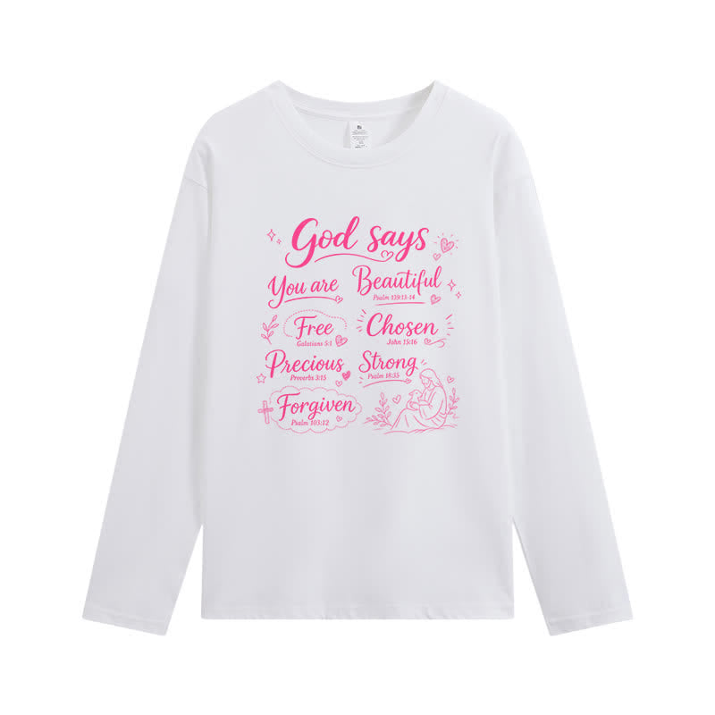 Christianartworkshop God Says You Are Beautiful Graphic Long Sleeve T-Shirt - White - 4XL - image 0