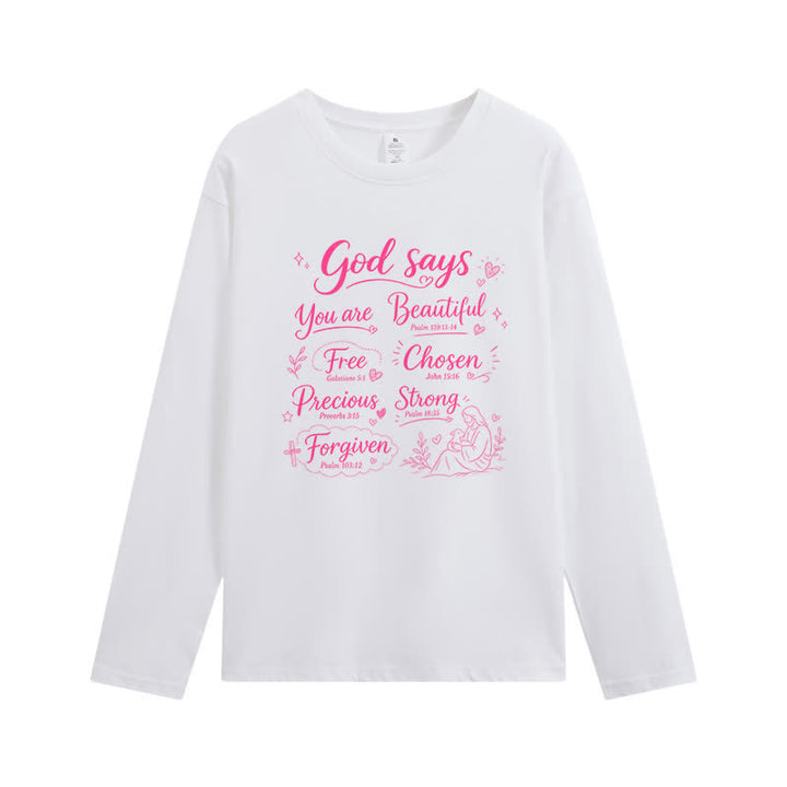 Christianartworkshop God Says You Are Beautiful Graphic Long Sleeve T-Shirt - White - 4XL - image 0