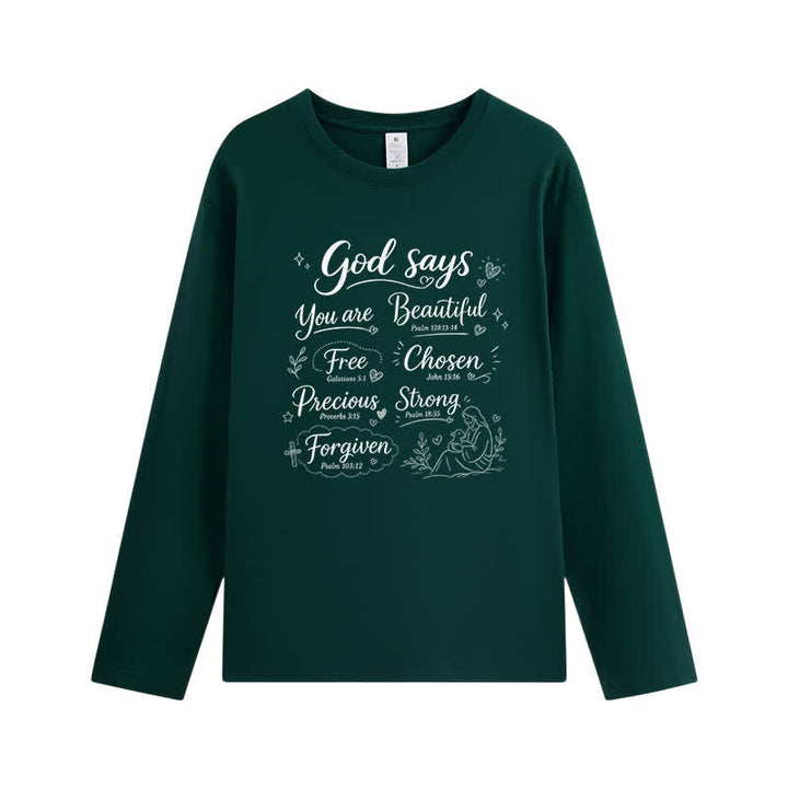 Christianartworkshop God Says You Are Beautiful Graphic Long Sleeve T-Shirt - Dark Green - 4XL - image 2