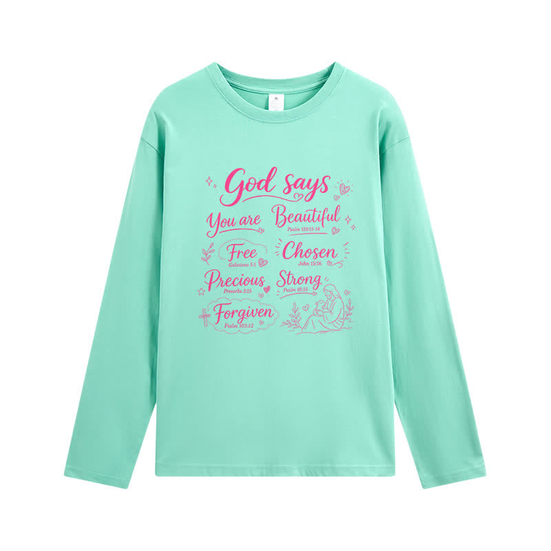 Christianartworkshop God Says You Are Beautiful Graphic Long Sleeve T-Shirt - Light Green - 4XL - image 9