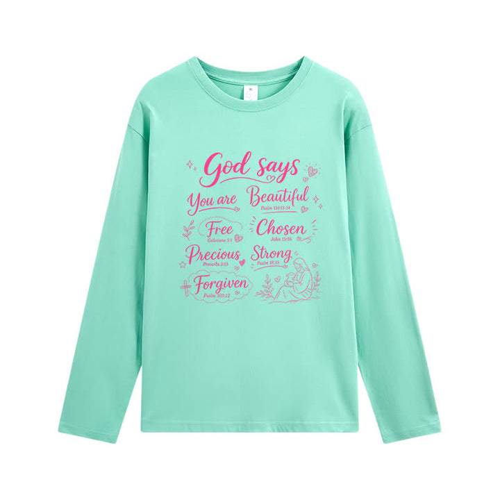 Christianartworkshop God Says You Are Beautiful Graphic Long Sleeve T-Shirt - Light Green - 4XL - image 9