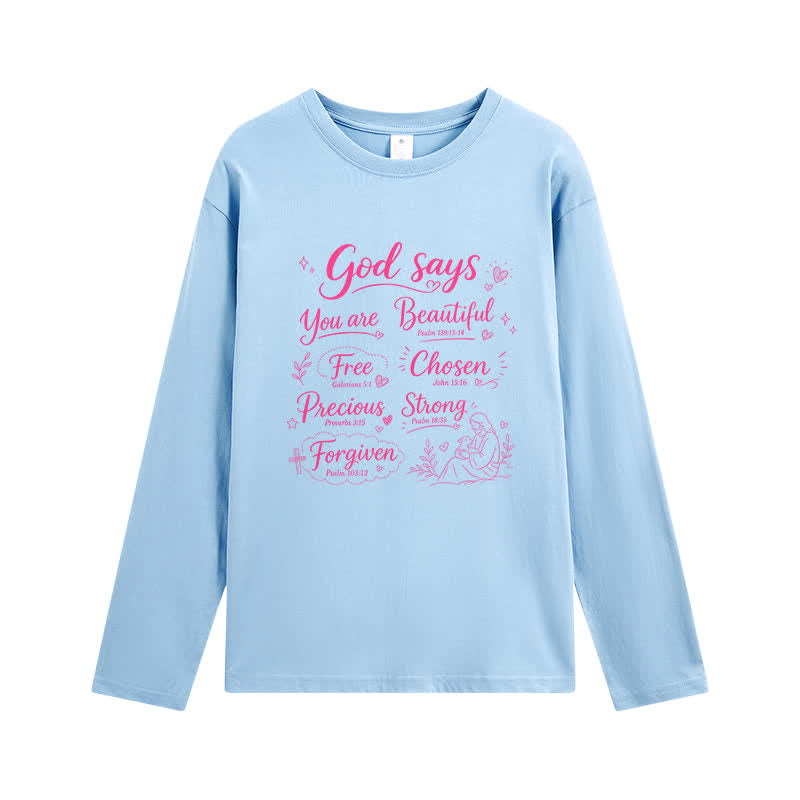 Christianartworkshop God Says You Are Beautiful Graphic Long Sleeve T-Shirt - Blue - 4XL - image 7