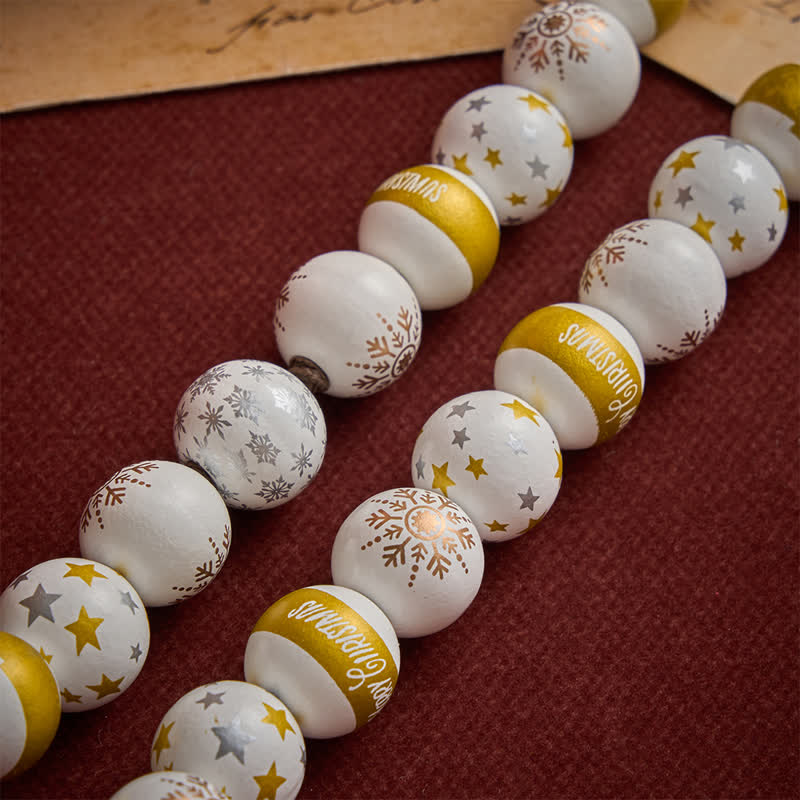Christianartworkshop White & Golden Snowflake & Star Wooden Bead Rosary with Holy Spirit Heart Medal & Golden Crucifix - image 7