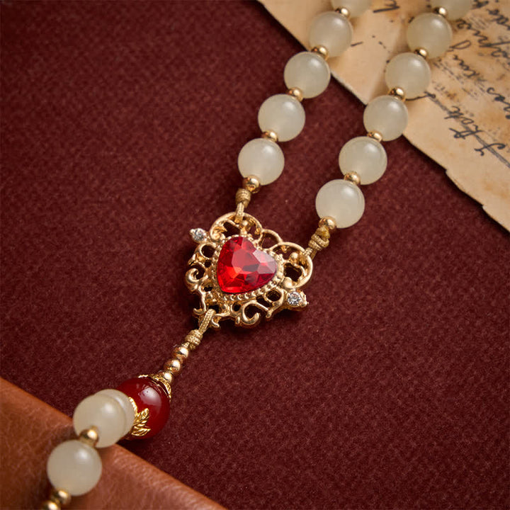Christianartworkshop Cream Glass Bead Rosary with Ruby Red Accent Beads & Sacred Heart Medal & Jeweled Crucifix - image 7