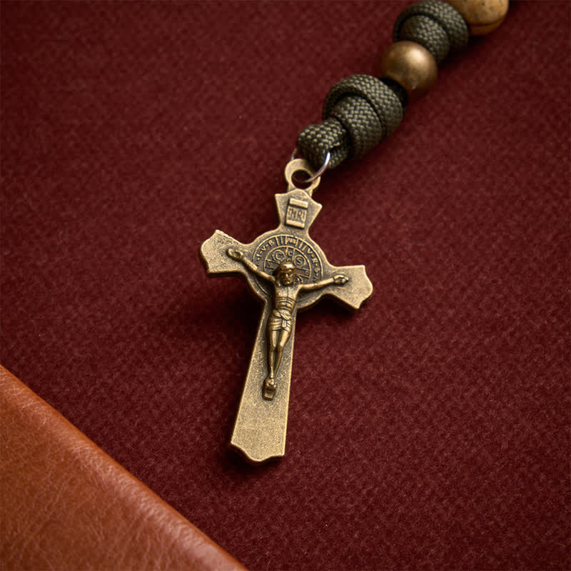 Christianartworkshop Earthy Picture Stone Paracord Rosary With St. George Medal & Antique Crucifix - image 7