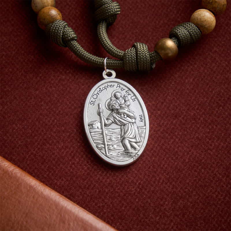 Christianartworkshop Earthy Picture Stone Paracord Rosary With St. George Medal & Antique Crucifix - image 9
