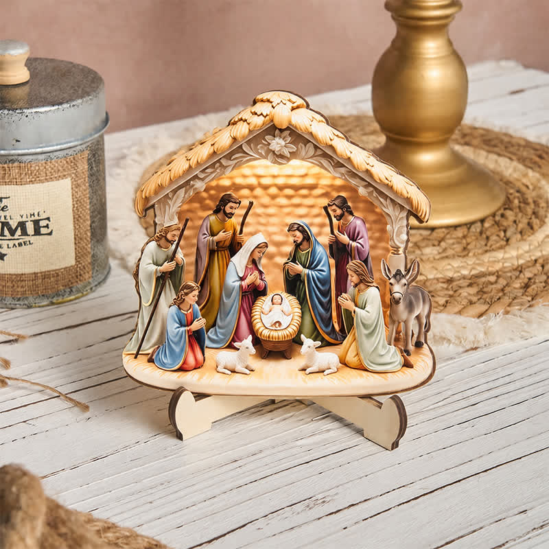 Christianartworkshop Polished Wooden Nativity Scene Tabletop Decor: Emblem of Holy Heavenly Favor - Nativity E - image 10