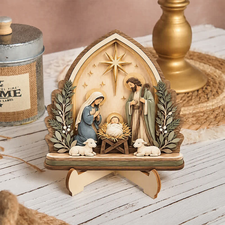 Christianartworkshop Polished Wooden Nativity Scene Tabletop Decor: Emblem of Holy Heavenly Favor - Nativity D - image 8