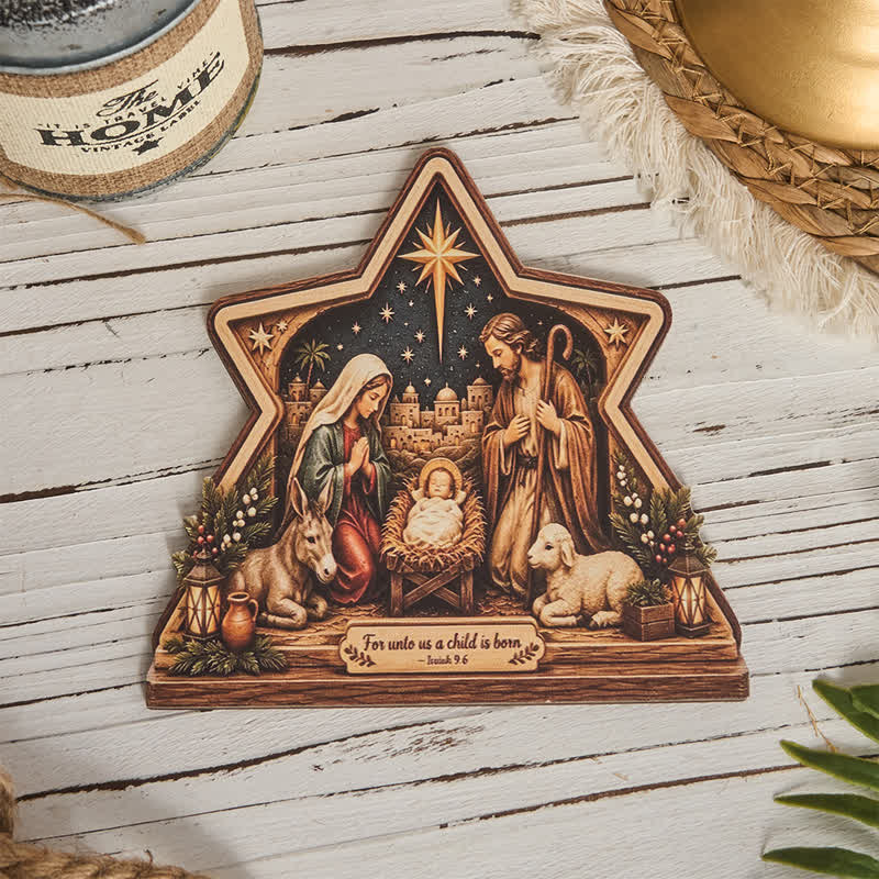 Christianartworkshop Polished Wooden Nativity Scene Tabletop Decor: Emblem of Holy Heavenly Favor - image 5