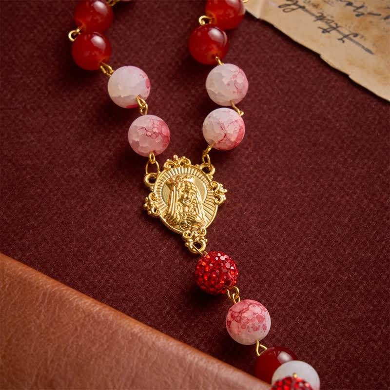 FREE Today: Festive Red & Frosted Crackle Glass Rosary With Our Lady Medal & Red Crucifix - image 8