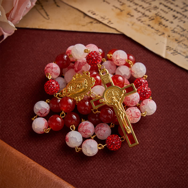 FREE Today: Festive Red & Frosted Crackle Glass Rosary With Our Lady Medal & Red Crucifix - image 6