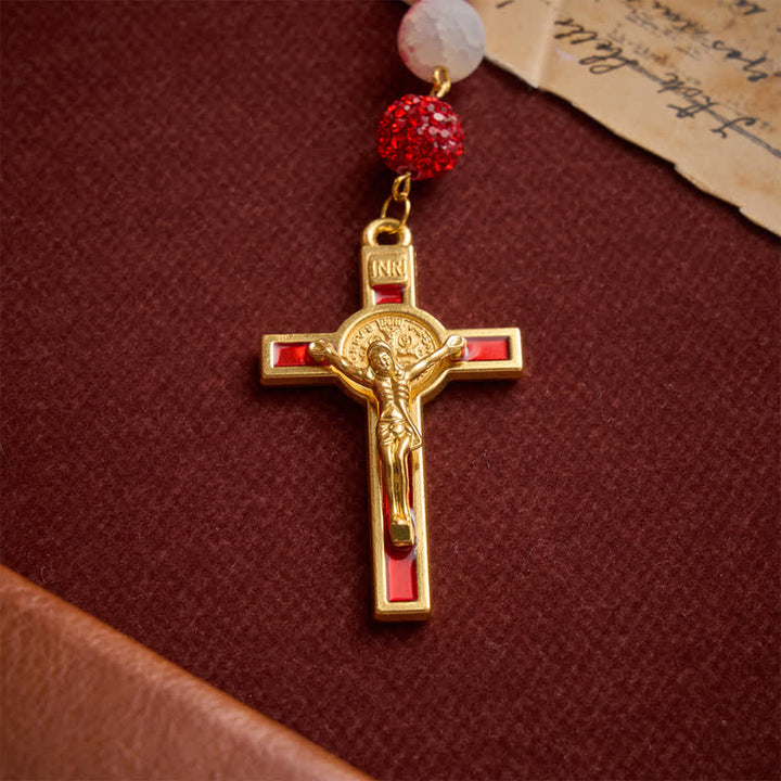 FREE Today: Festive Red & Frosted Crackle Glass Rosary With Our Lady Medal & Red Crucifix - image 9