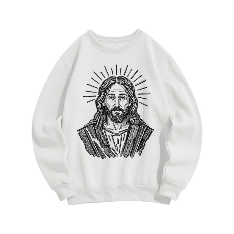 Christianartworkshop Vintage Jesus Halo Line Art Relaxed Crewneck Sweatshirt - White - 2XL - image 1