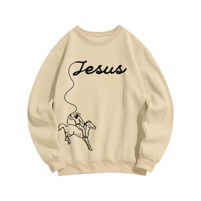Christianartworkshop Vintage Jesus Rider Graphic Crewneck Sweatshirt - Apricot - 2XL - image 0