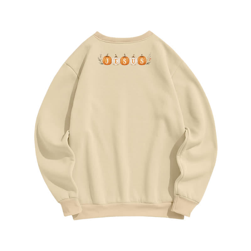 Christianartworkshop Jesus Autumn Pumpkin Graphic Cozy Fleece Sweatshirt - image 5