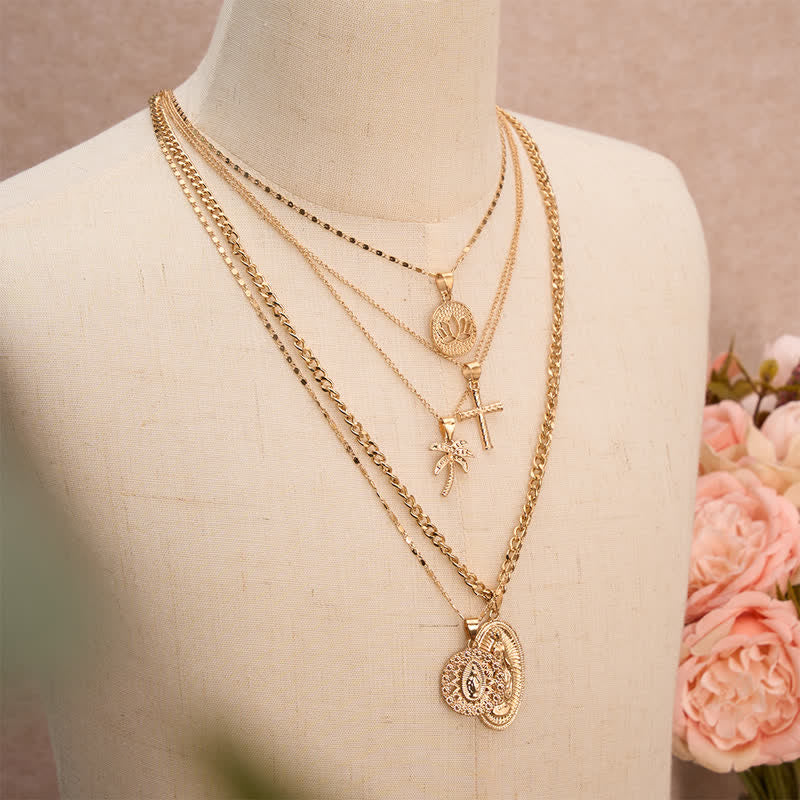 Christianartworkshop Ornate Jeweled Our Lady & Cross Layered Necklace: Token of Divine Guardianship - image 1