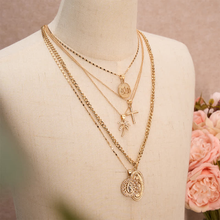 Christianartworkshop Ornate Jeweled Our Lady & Cross Layered Necklace: Token of Divine Guardianship - image 1