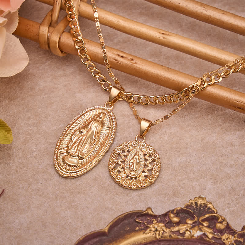 Christianartworkshop Ornate Jeweled Our Lady & Cross Layered Necklace: Token of Divine Guardianship - image 3