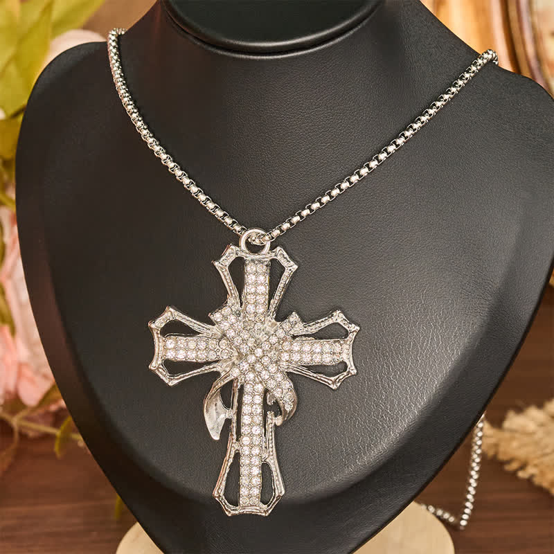 Christianartworkshop Luxe Jeweled Hollow Cross Box Chain Necklace: Icon of Quiet Heavenly Serenity - Silver - image 5