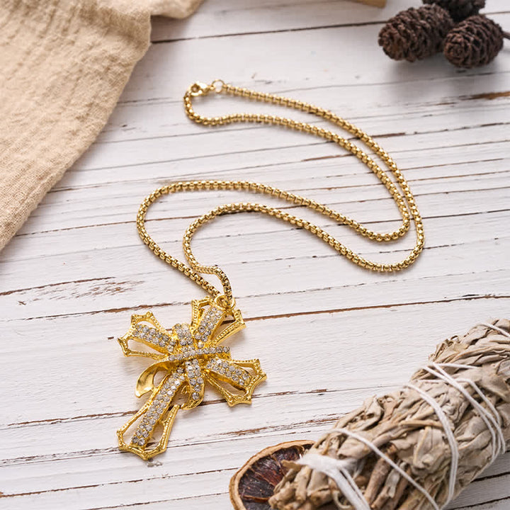 Christianartworkshop Luxe Jeweled Hollow Cross Box Chain Necklace: Icon of Quiet Heavenly Serenity - image 2
