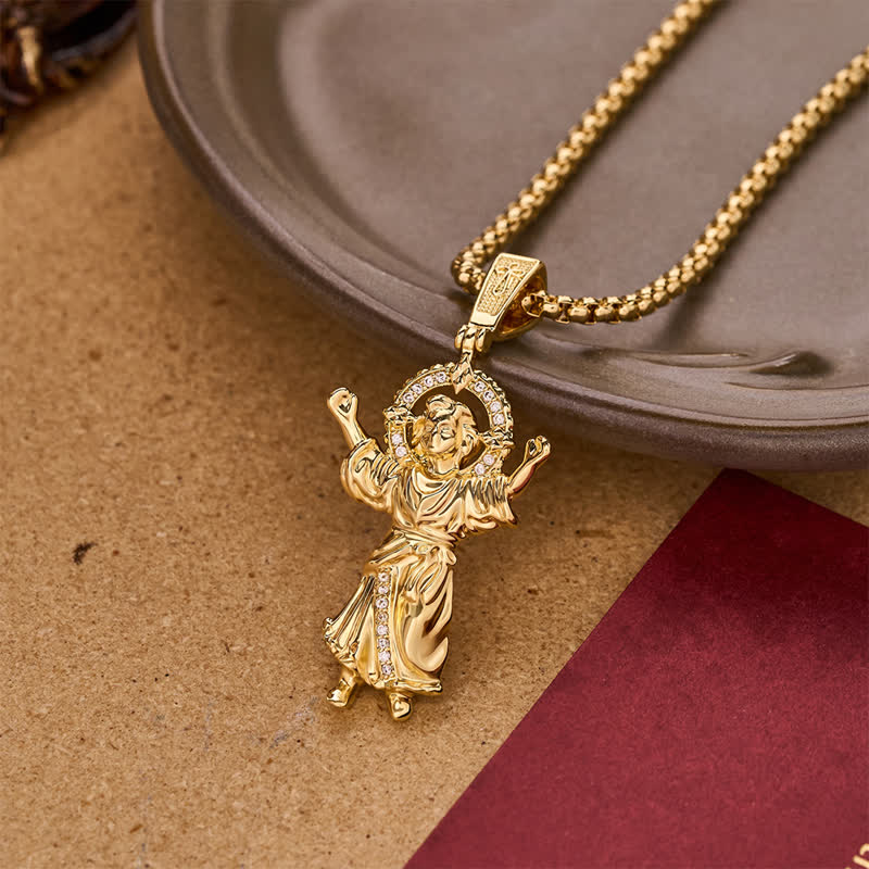 Christianartworkshop Ornate 3D Divine Child Jesus Wheat Chain Necklace: Icon of Quiet Sacred Serenity - image 3