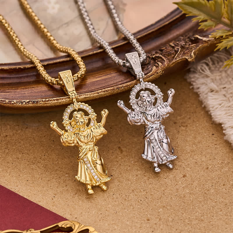 Christianartworkshop Ornate 3D Divine Child Jesus Wheat Chain Necklace: Icon of Quiet Sacred Serenity - image 0