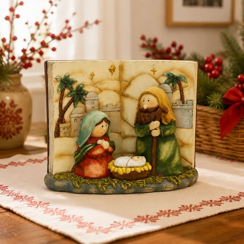 Christianartworkshop Resin Open Book Nativity Scene Tabletop Decor Holy Family Manger Figurine - image 2