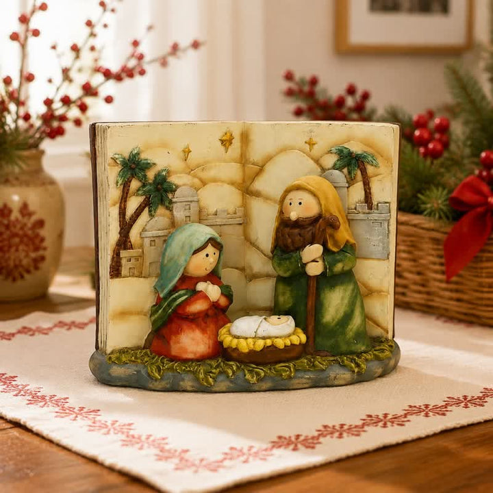 Christianartworkshop Resin Open Book Nativity Scene Tabletop Decor Holy Family Manger Figurine - image 2