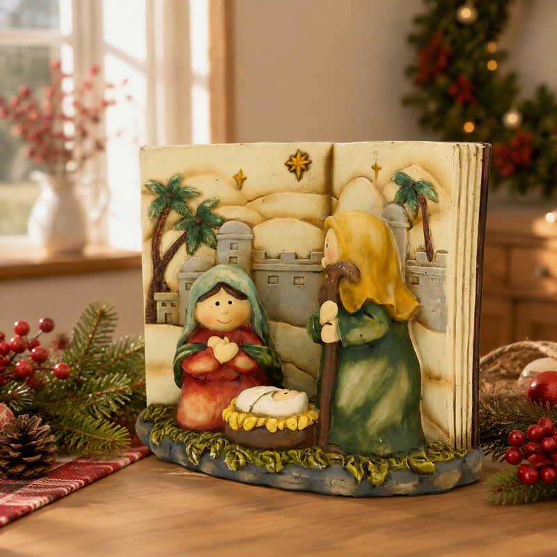 Christianartworkshop Resin Open Book Nativity Scene Tabletop Decor Holy Family Manger Figurine - image 3