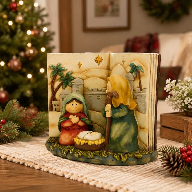Christianartworkshop Resin Open Book Nativity Scene Tabletop Decor Holy Family Manger Figurine - image 1