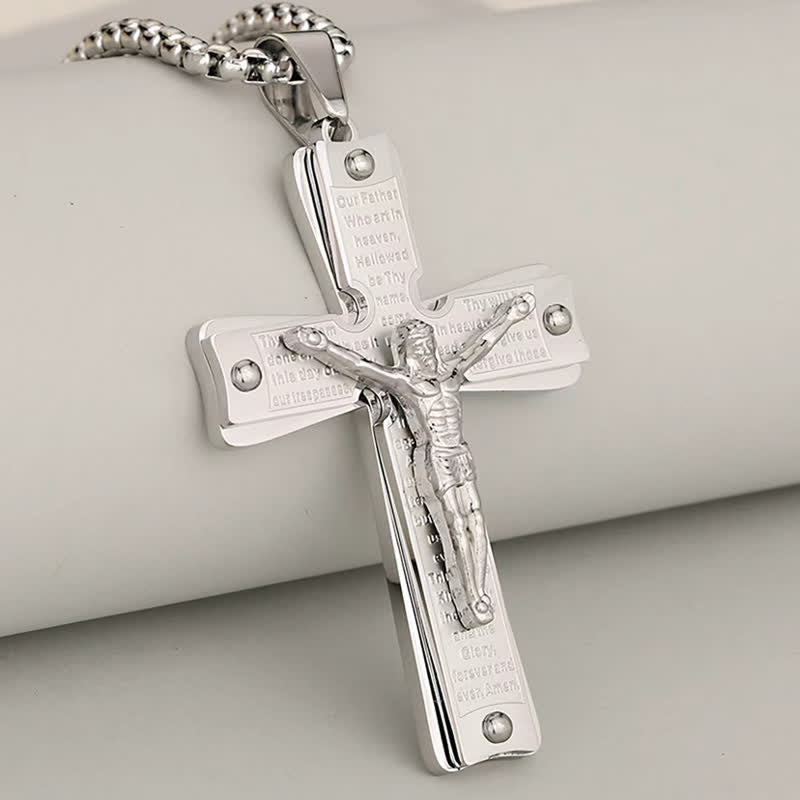 Christianartworkshop 304 Stainless Steel Textured Crucifix Necklace: Sacred Mark of Abiding Grace - Silver - 2.5mm Rope Chain - image 3