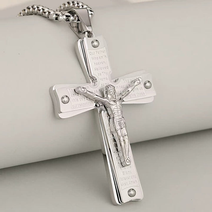 FREE Today: Four-Styled Stainless Steel Textured Crucifix Necklace: Sacred Mark of Abiding Grace - Silver - 2.5mm Rope Chain - image 3