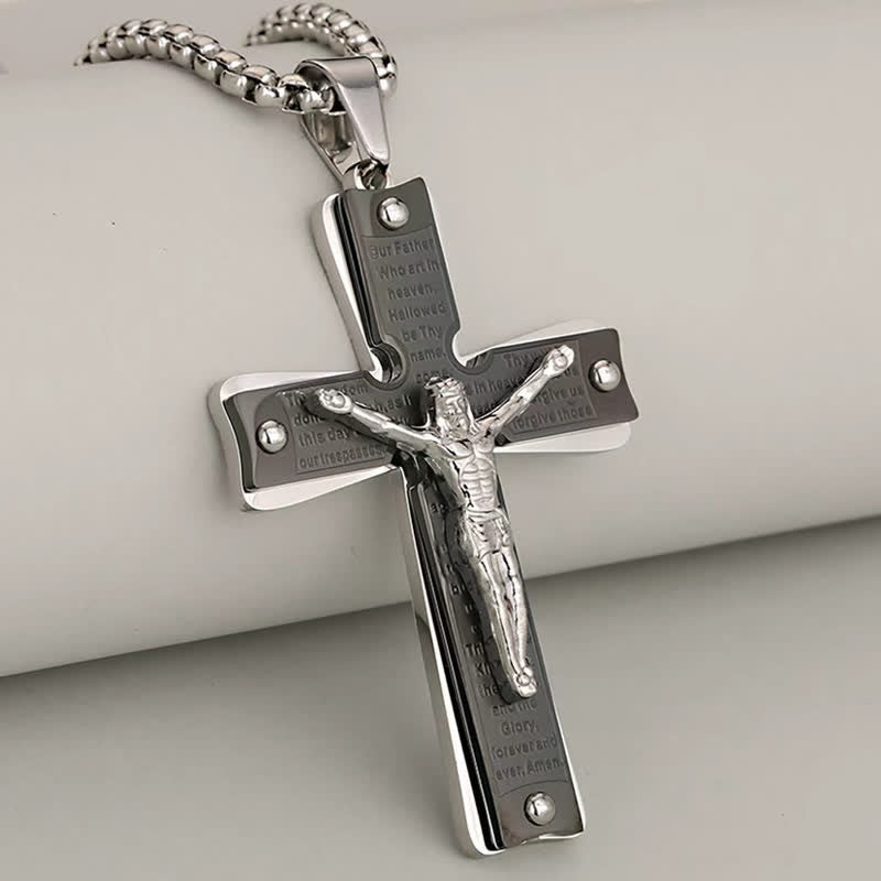 Christianartworkshop 304 Stainless Steel Textured Crucifix Necklace: Sacred Mark of Abiding Grace - Black - 2.5mm Rope Chain - image 4