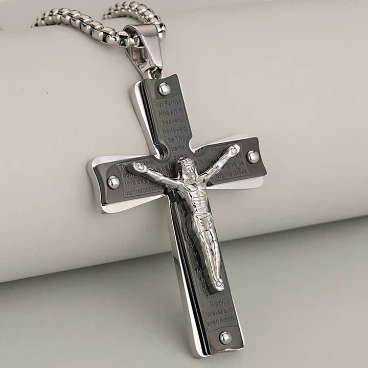 FREE Today: Four-Styled Stainless Steel Textured Crucifix Necklace: Sacred Mark of Abiding Grace - Black - 2.5mm Rope Chain - image 4
