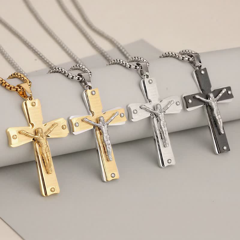 FREE Today: Four-Styled Stainless Steel Textured Crucifix Necklace: Sacred Mark of Abiding Grace - image 0