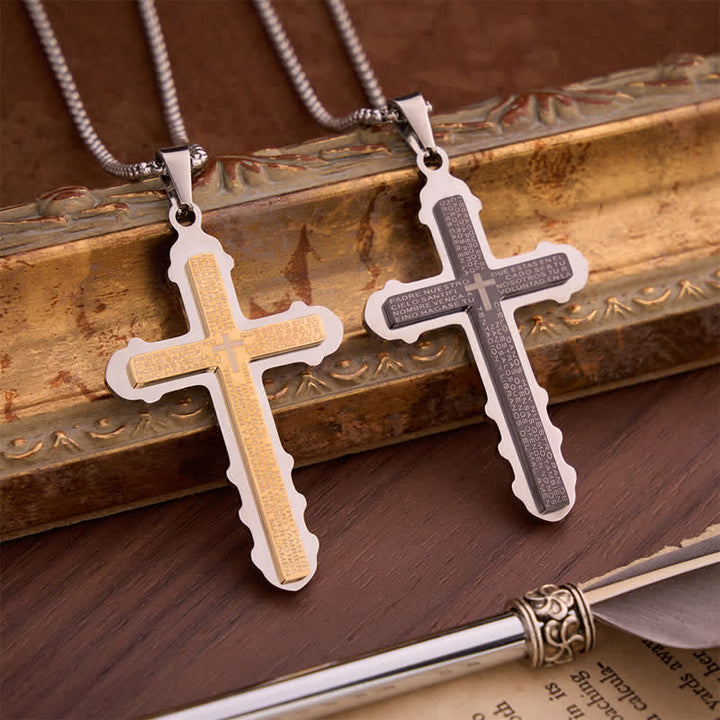 Christianartworkshop Curved Edge Prayer Verse Cross Necklace: Sacred Chest Marker of Heavenly Grace - image 0