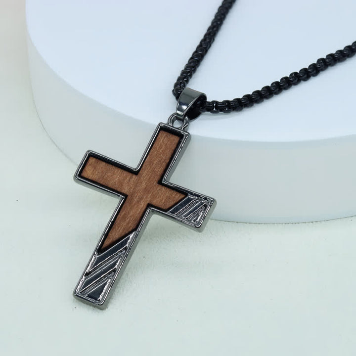 Christianartworkshop Sturdy Zinc Alloy Wood Cross Necklace: Heavenly Reminder for Daily Wear - Cross B - image 3