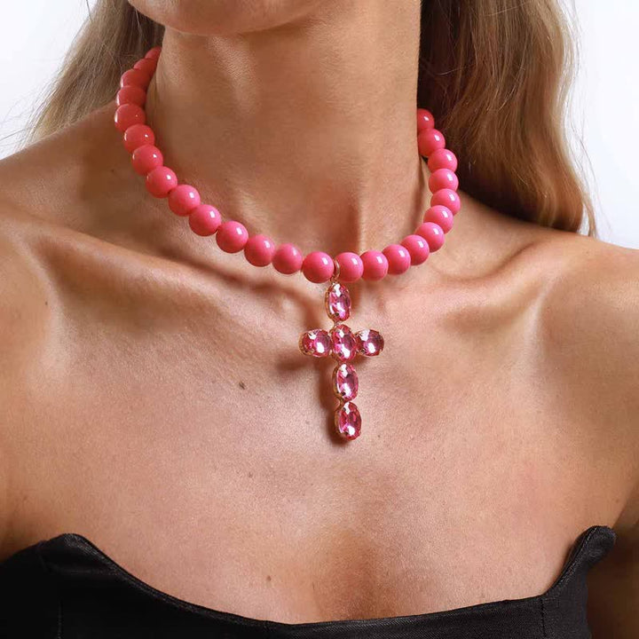 Christianartworkshop Rounded Plastic Bead Jeweled Cross Necklace: Marker for Quiet Meditation - image 2