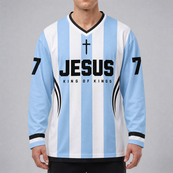 Christianartworkshop Jesus King Of Kings Striped Long Sleeve Hockey Jersey - image 1
