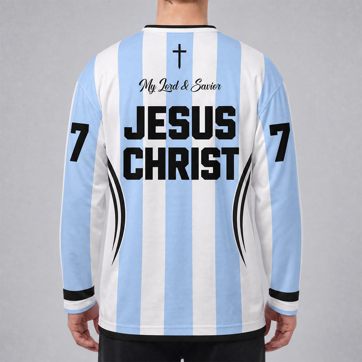 Christianartworkshop Jesus King Of Kings Striped Long Sleeve Hockey Jersey - image 4