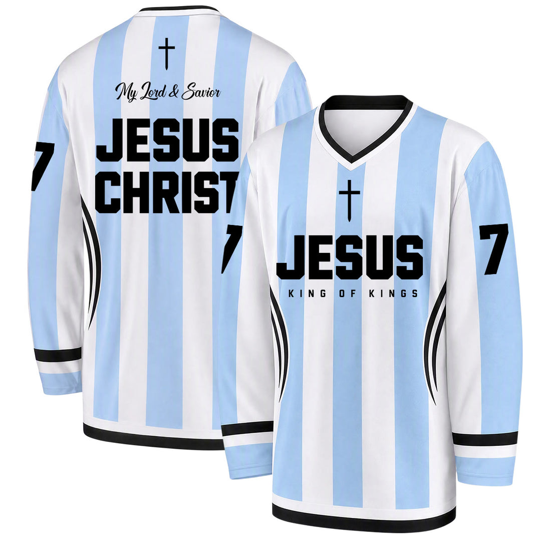 Christianartworkshop Jesus King Of Kings Striped Long Sleeve Hockey Jersey - 5XL - image 0