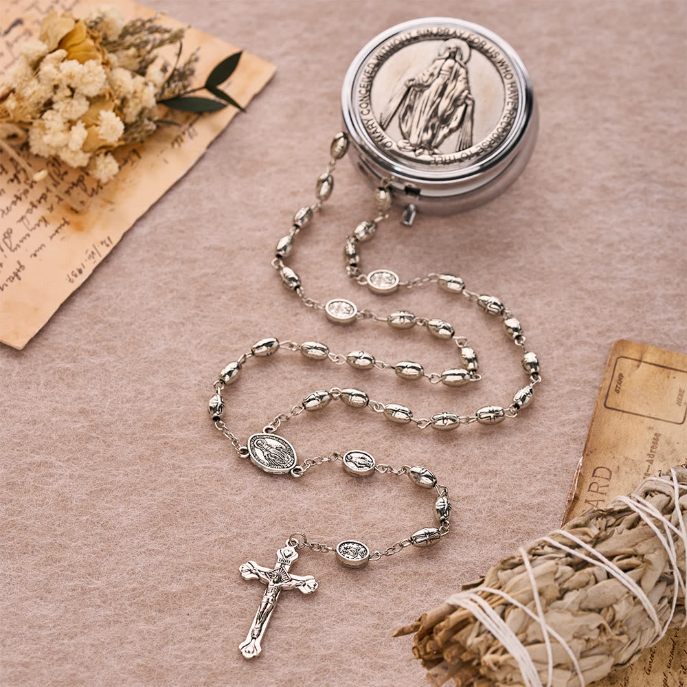 Christianartworkshop Embossed Alloy Rosary With Our Lady Miraculous Medal & Sacred Crucifix - Our Lady & Crucifix - image 0