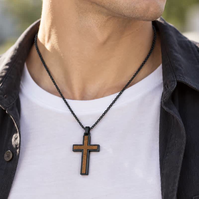 Christianartworkshop Sturdy Zinc Alloy Wood Cross Necklace: Heavenly Reminder for Daily Wear - image 1