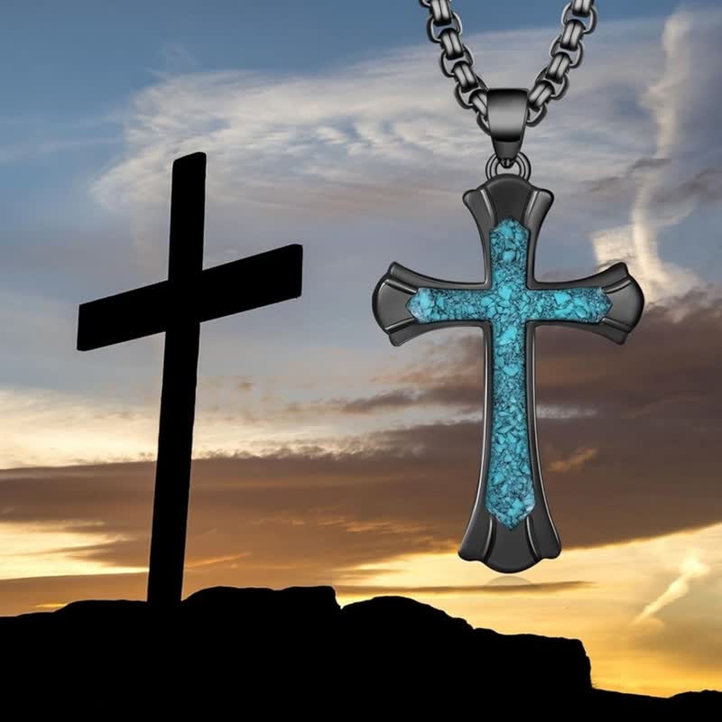 Christianartworkshop Ornate Edged Crushed Stone Cross Necklace: Symbol of Quiet Devotion - image 1