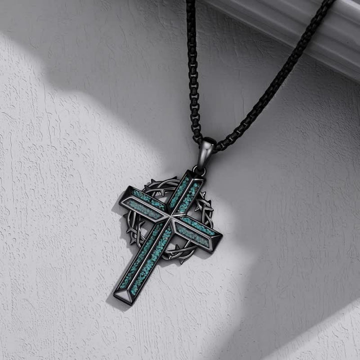 Christianartworkshop Textured Chip Stone Thorn Wreath Cross Necklace: Mark of Unwavering Hope - image 1
