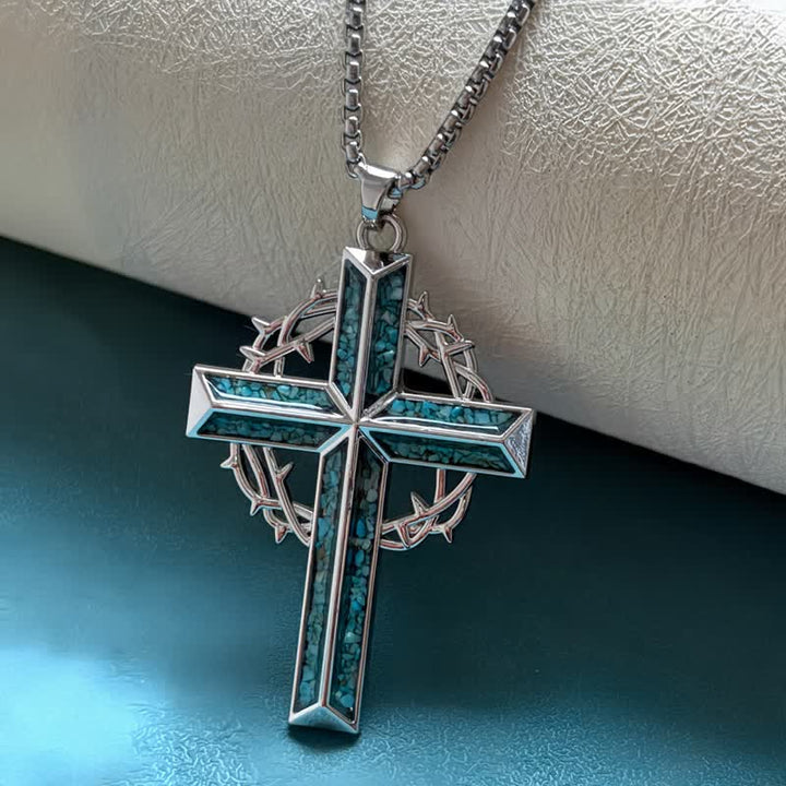FREE Today: Textured Chip Stone Thorn Wreath Cross Necklace: Mark of Unwavering Hope - Silver - image 4